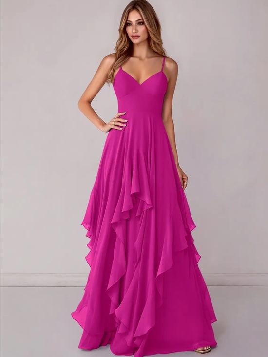 Azazie Dresses & Skirts - Azazie Fuchsia Ruffle Chiffon Maxi Dress